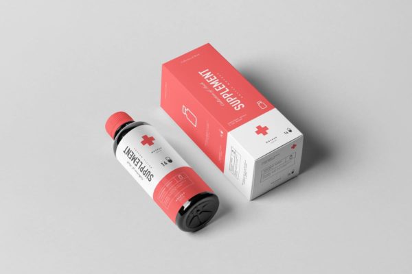 药物保健品瓶子&amp;盒子样机模板v1 Supplement Bottle &amp; Box Mock-up 1