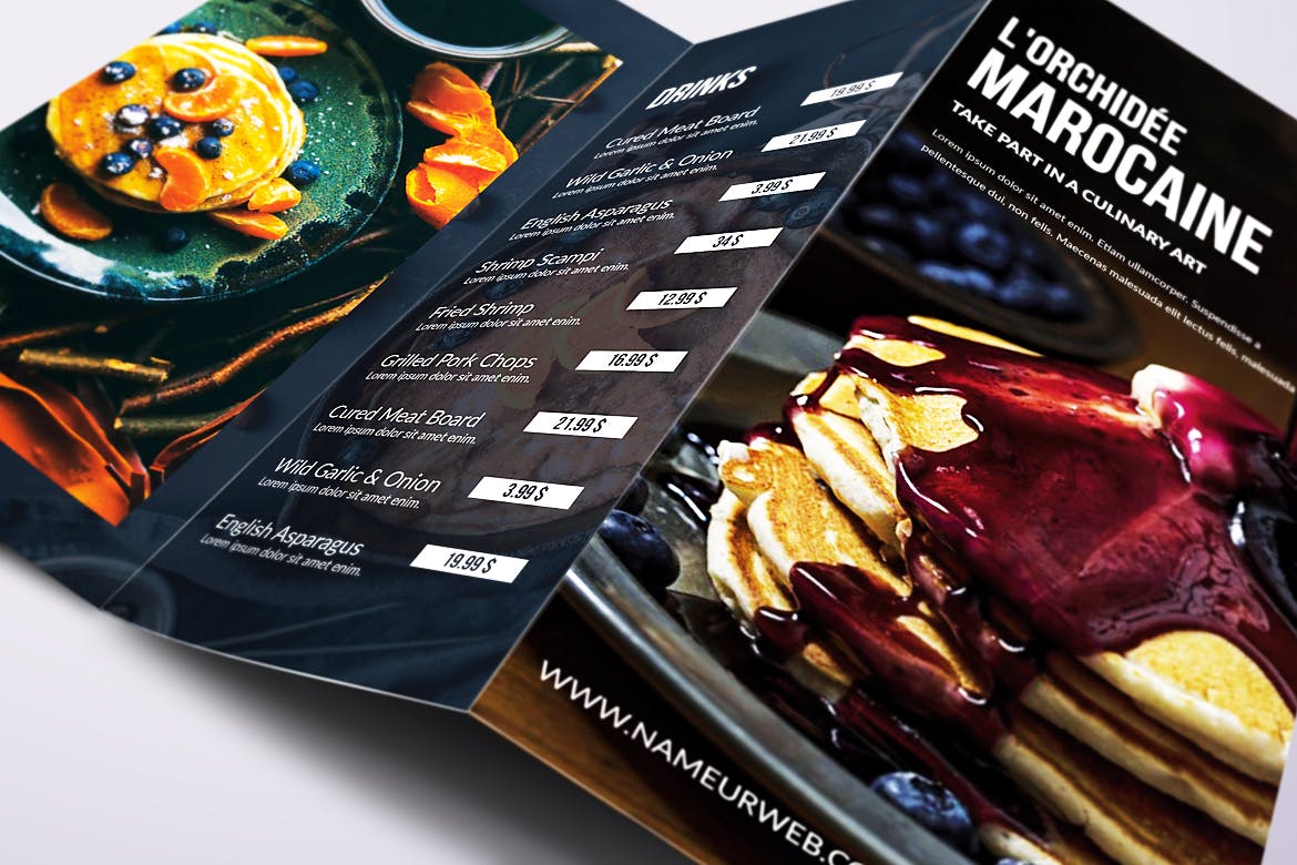 A4&美国信纸尺寸三折页餐厅点餐菜牌设计模板 Fresh Minimal Trifold A4 & US Letter Food Menu插图(2)