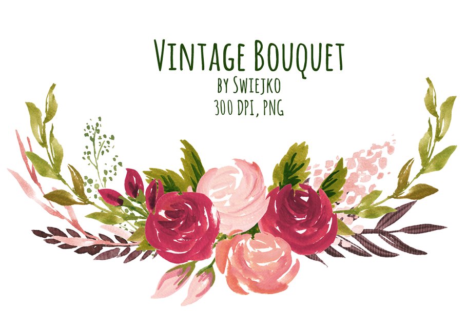 复古水彩玫瑰花卉剪贴画 Vintage Roses插图(2)