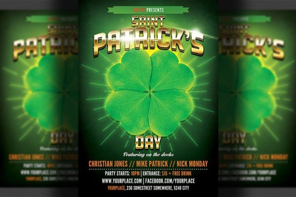 酒吧活动或夜总会聚会传单模板 St. Patrick\\’s Party Flyer Template