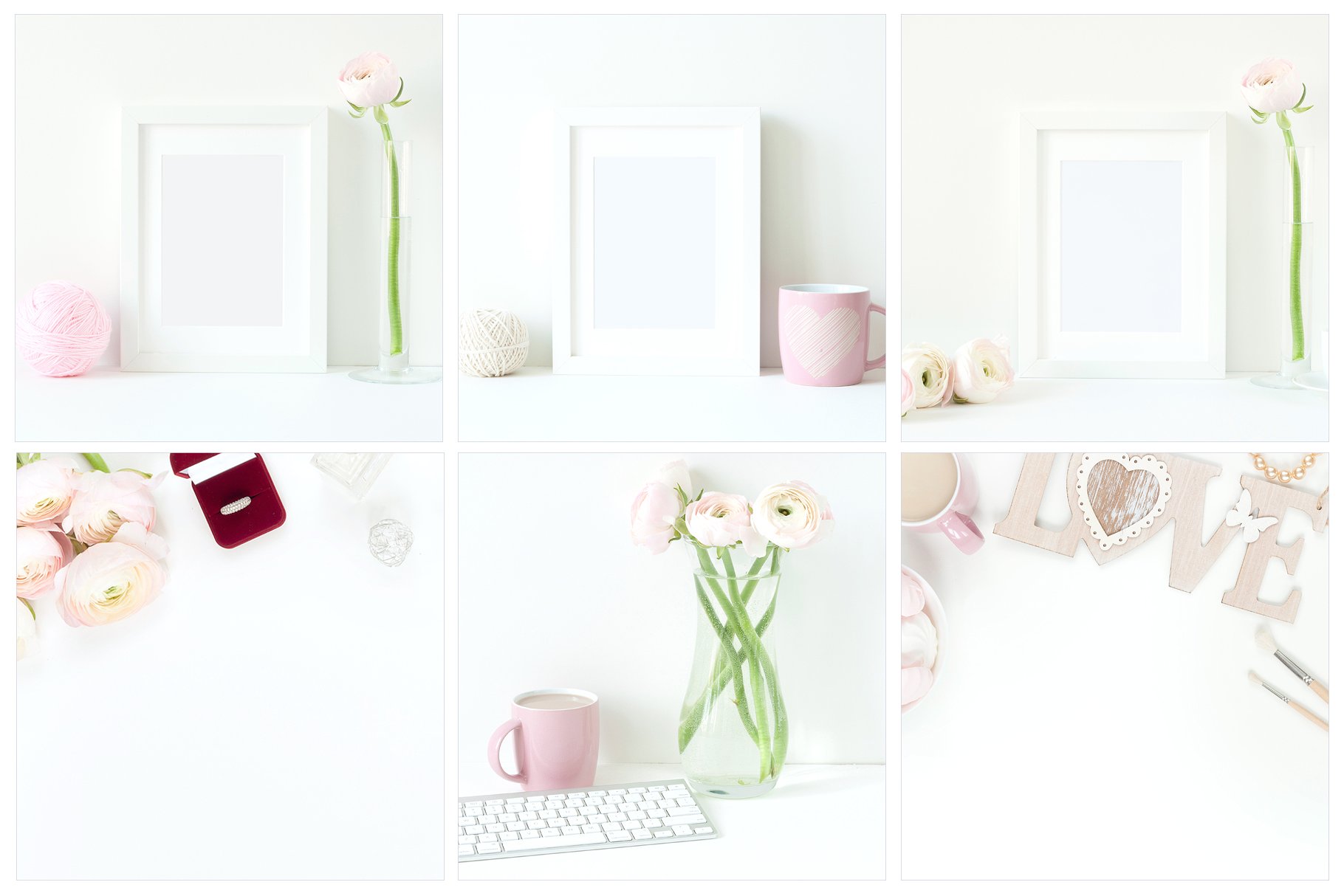 粉红毛茛花卉装饰场景样机 Pink Ranunculus Bundle插图(4)