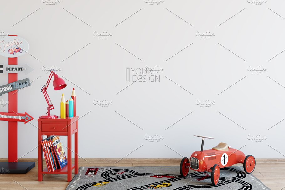 儿童主题室内墙纸设计展示和相框画框样机 Kids Interior Wall & Frames Mockup 1插图(34)