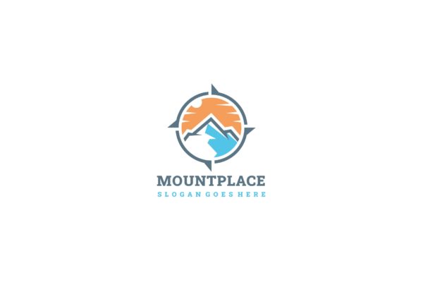 日落西山山脉图形Logo设计素材库精选模板v1 Mountain Places Logo