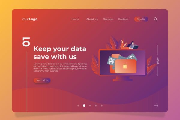 数据储存概念插画Banner设计＆着陆页模板 Data – Banner &amp; Landing Page