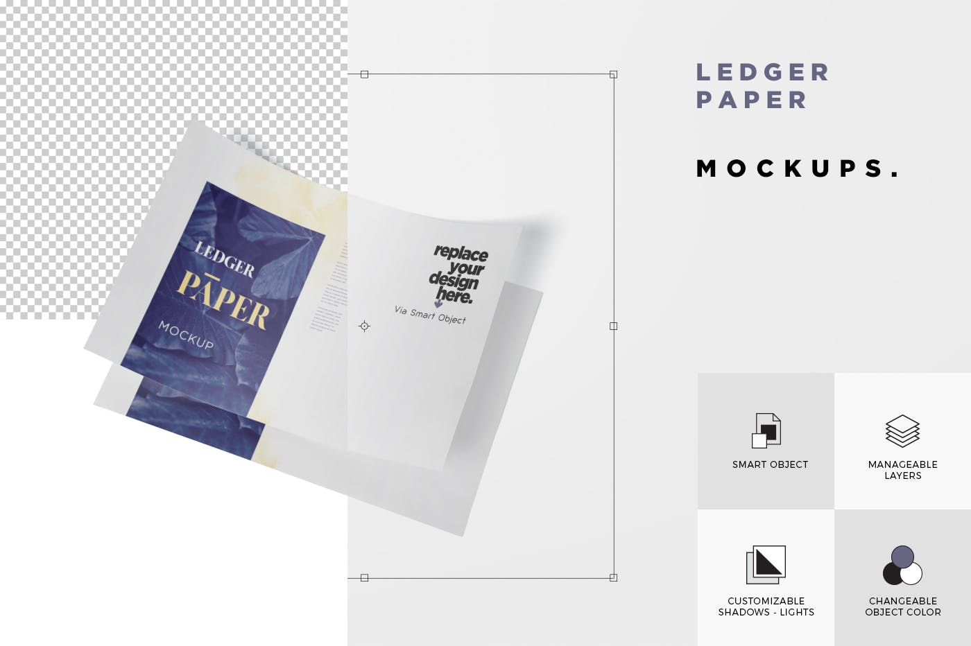 印刷品设计效果图样机素材库精选模板 Ledger Paper Mockup – 17×11 Inch Size插图(5)