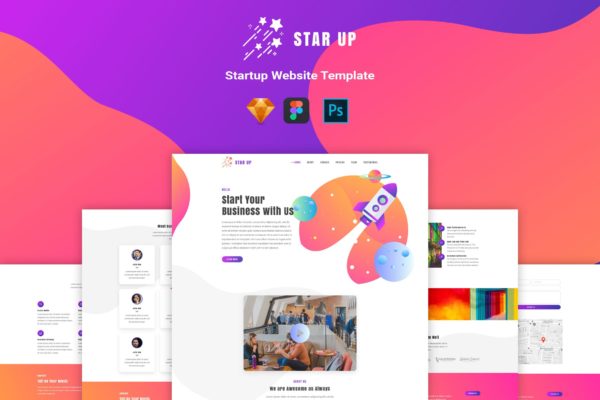 初创公司项目产品官网设计模板[SKETCH&amp;PSD] Star Up – Website Template For Startup