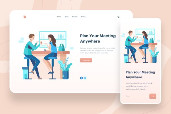 便捷会议管理主题APP&amp;Web矢量插画 Plan Your Meeting Anywhere Illustration – Website