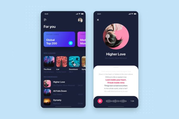音乐APP应用首页&amp;音乐播放界面设计素材库精选模板 Music Mobile App UI Kit Template