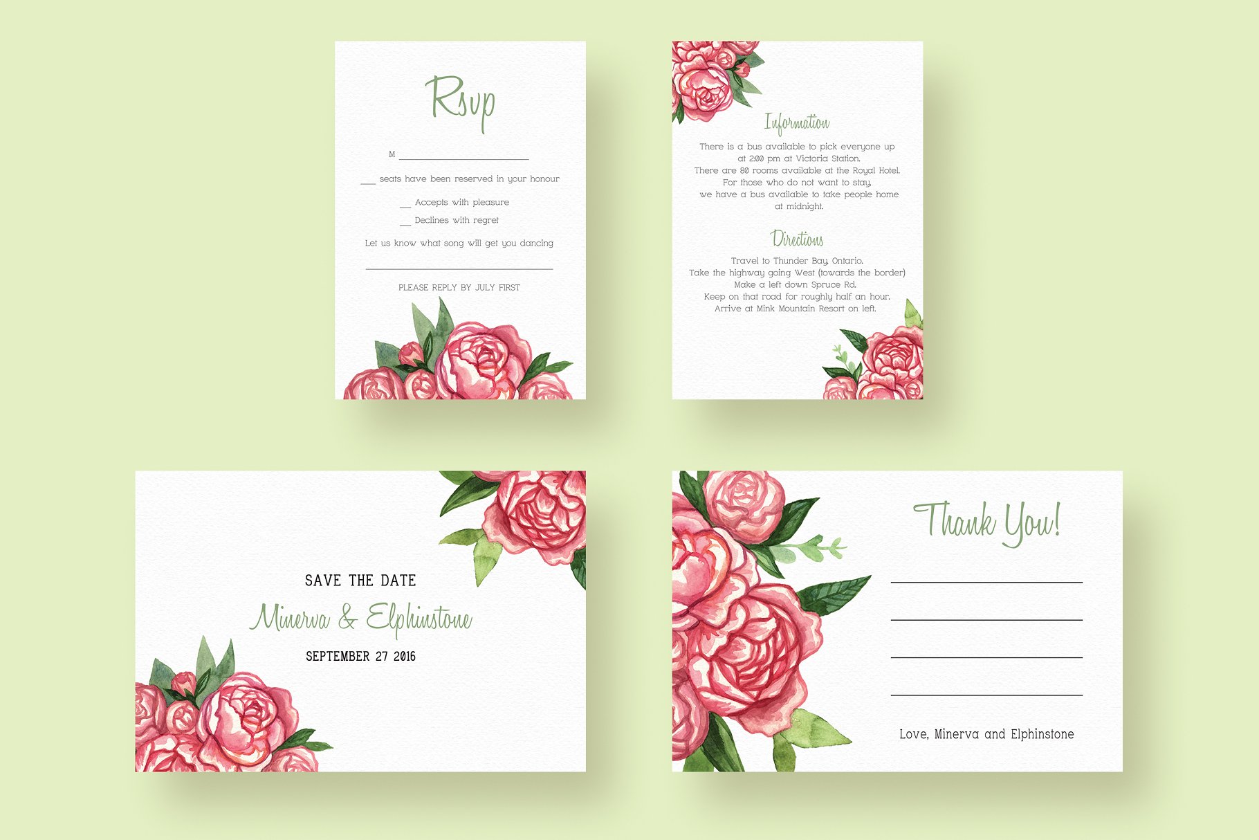 水彩花束插画婚礼邀请函设计模板 Watercolor Bouquet Wedding Suite插图(3)