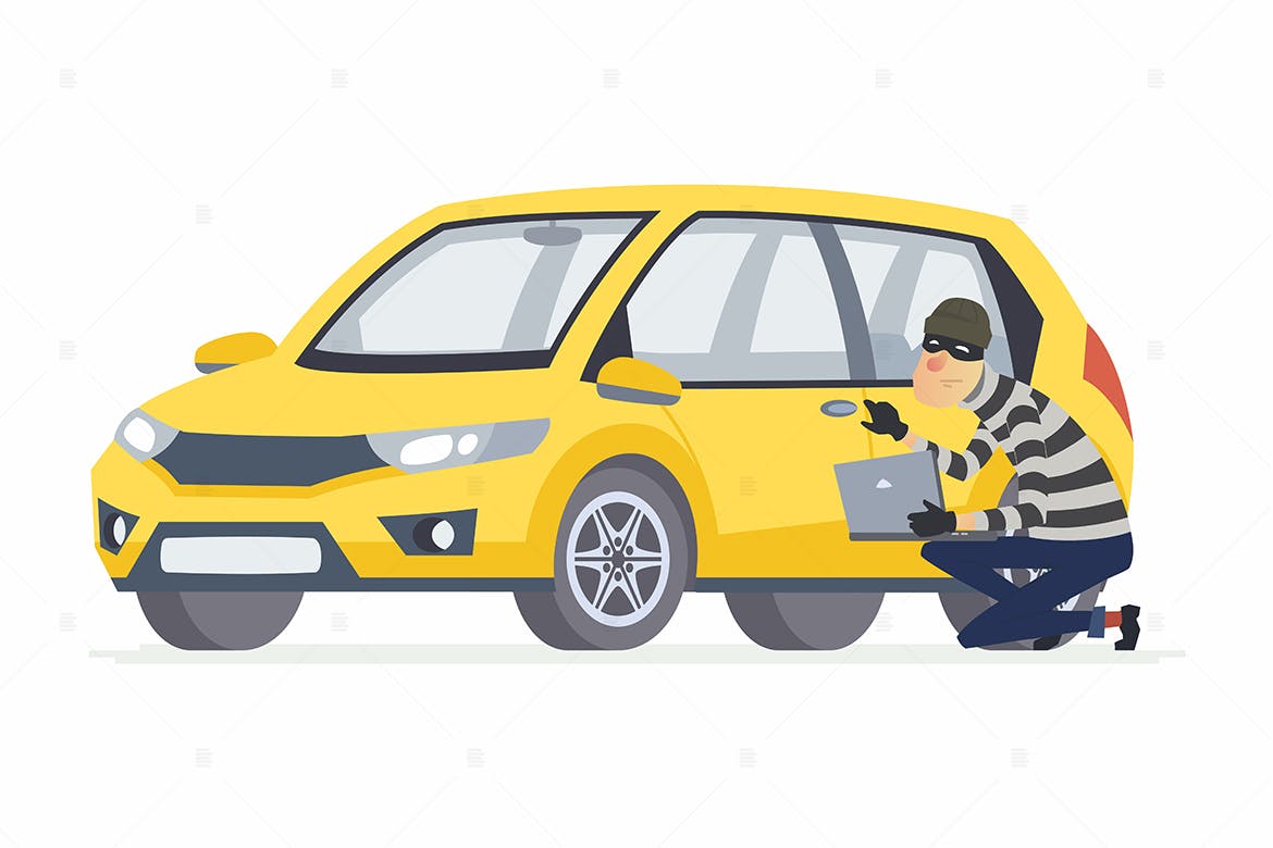 偷车贼卡通人物矢量插画素材库精选素材 Car thief – cartoon people character illustration插图