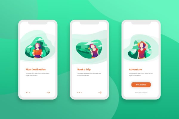 旅游主题APP应用引导页设计模板 Onboarding Screens Mobile App
