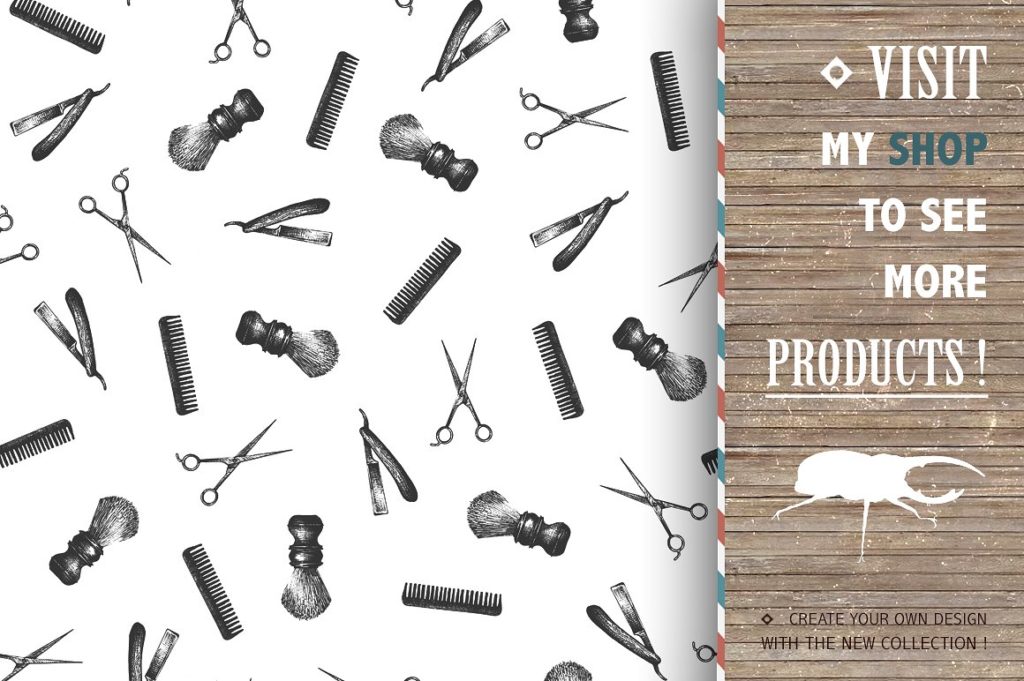 36枚复古手绘理发工具主体高清素材下载[png]插图(3)