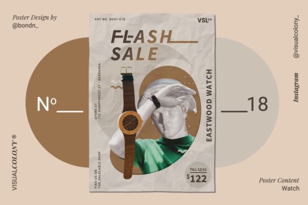 手表单品优惠促销海报设计模板 Wood Watch Poster