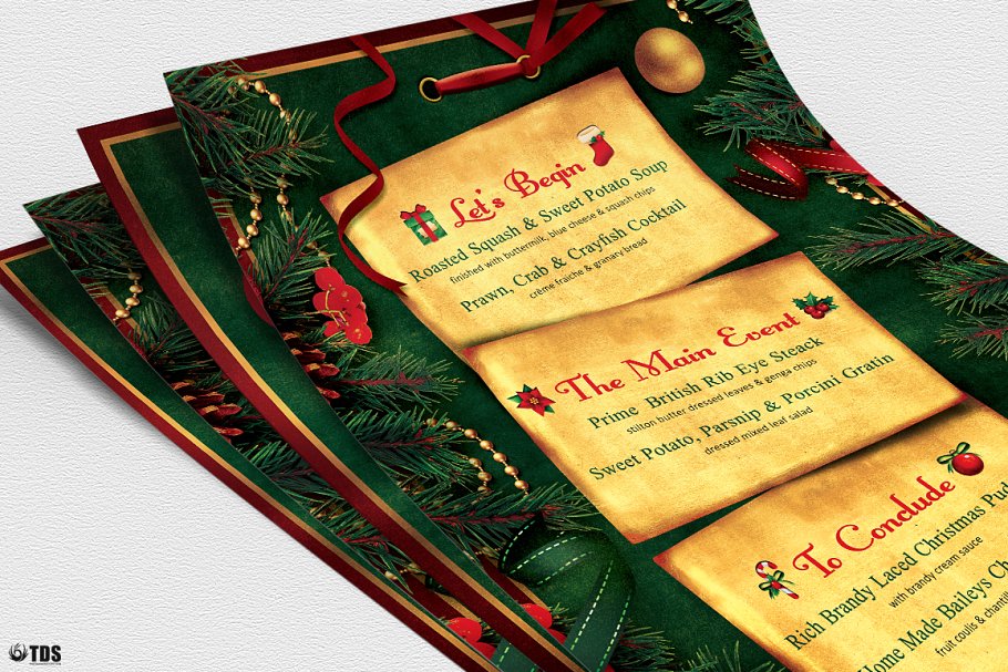 圣诞节主题菜单PSD模板v2 Christmas Menu PSD V2插图(4)