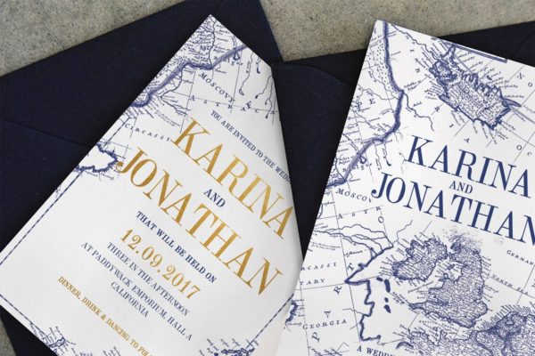 复古地图背景婚礼物料设计模板 Vintage Map Wedding Suite