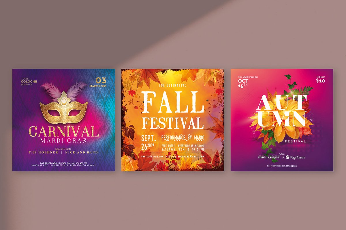 季节嘉年华派对传单套装插图(1)