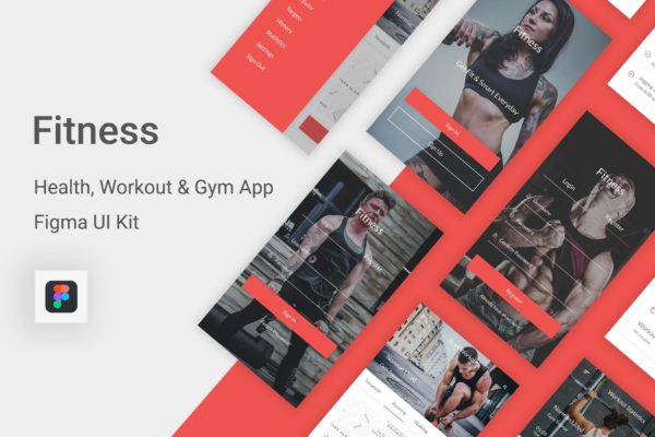 健身俱乐部/健身运动APP应用UI设计套件Figma模板 Fitness – Health, Workout &amp; Gym UI Kit for Figma