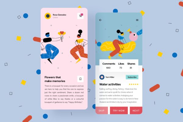 纪念日APP应用交互界面设计矢量插画 Date Mobile Interface Illustrations