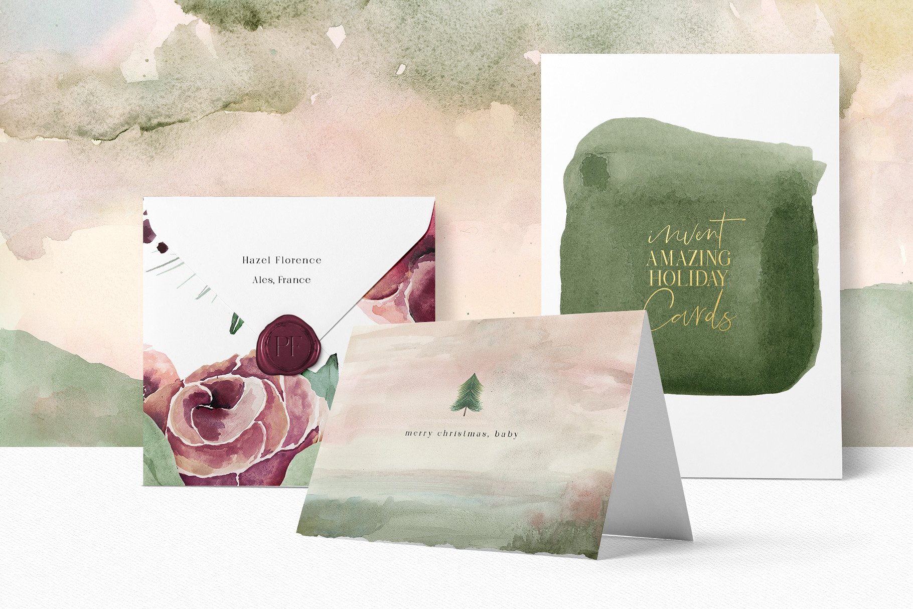 梅花圣诞水彩剪贴画 Plum Christmas Watercolor Clipart插图(4)