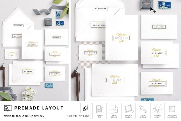 婚礼邀请物料设计展示样机模板合集 Wedding Stationery Suite Mockup