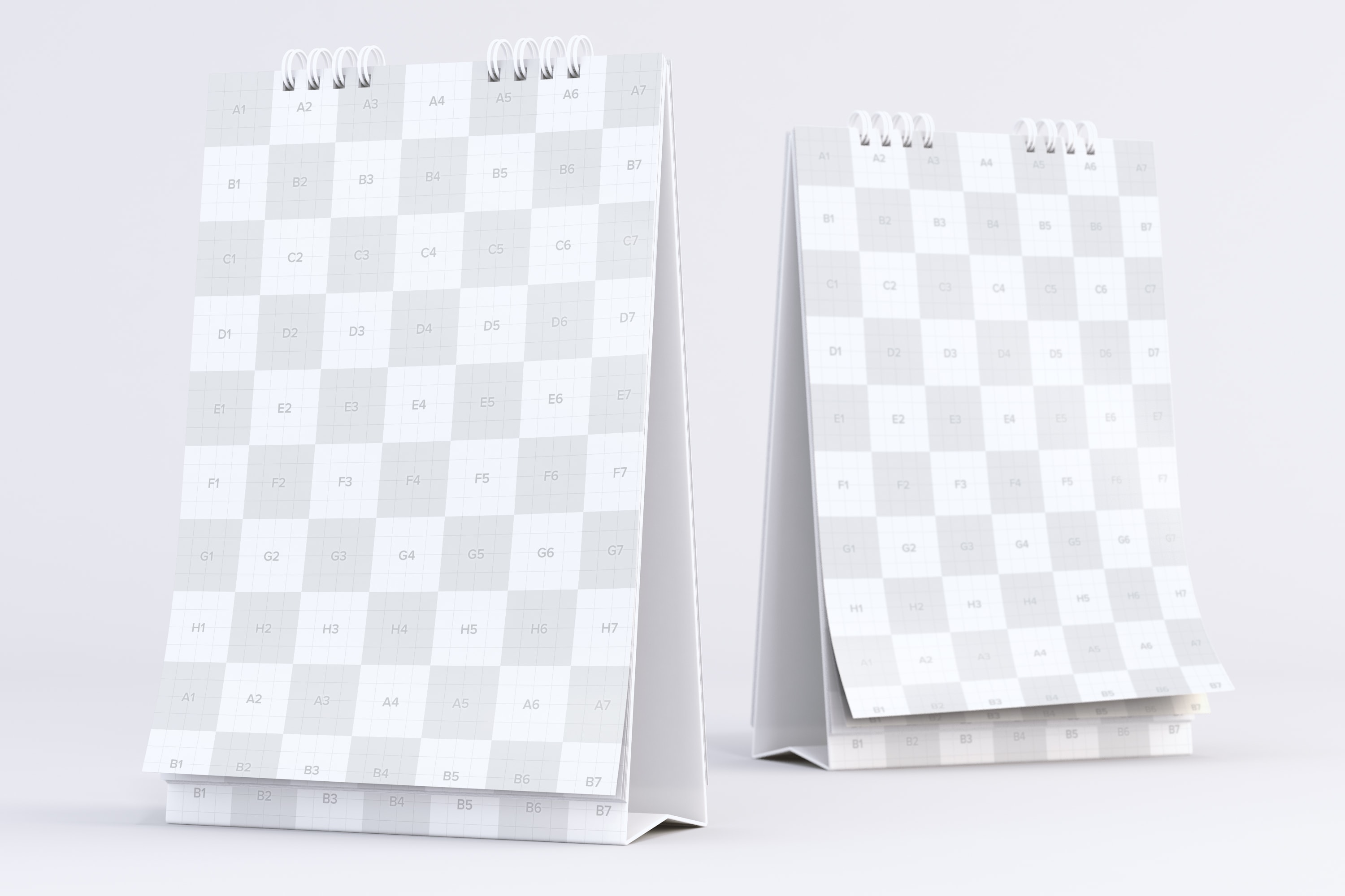 纵向活页桌面日历设计预览前视图＆后视图样机 Desktop Portrait Calendars Mockup Front and Back View插图