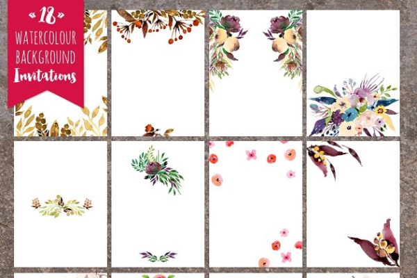 18款水彩花卉邀请函背景素材 18 Invitation backgrounds