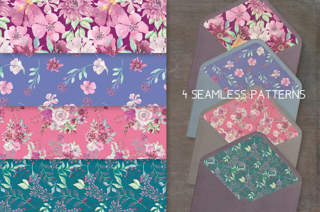 淡紫色水彩花卉设计素材库精选PNG素材包 Shades of Mauve Watercolor Design Set插图(8)