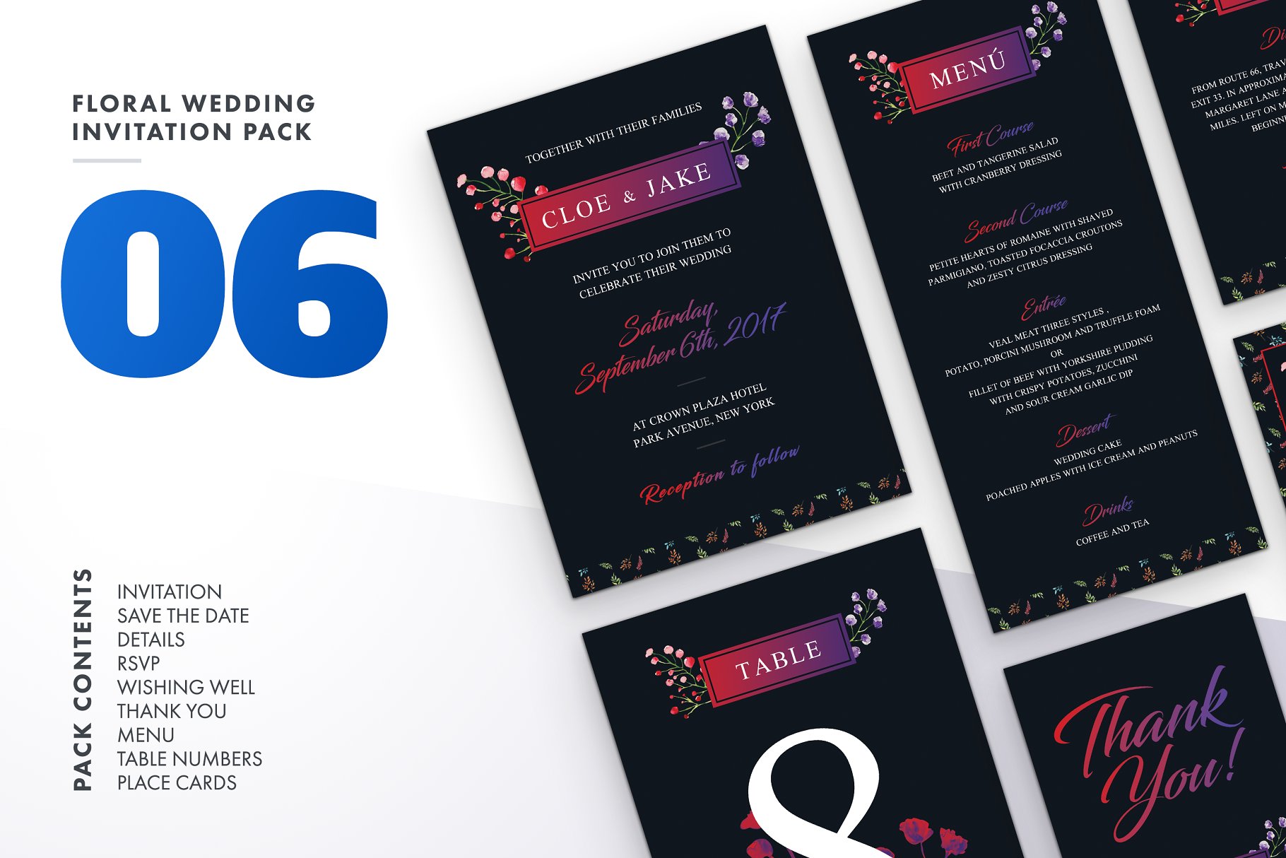 花卉装饰婚礼婚庆设计物料模板大集结[1.42GB] Floral Wedding Invitation Bundle插图(11)