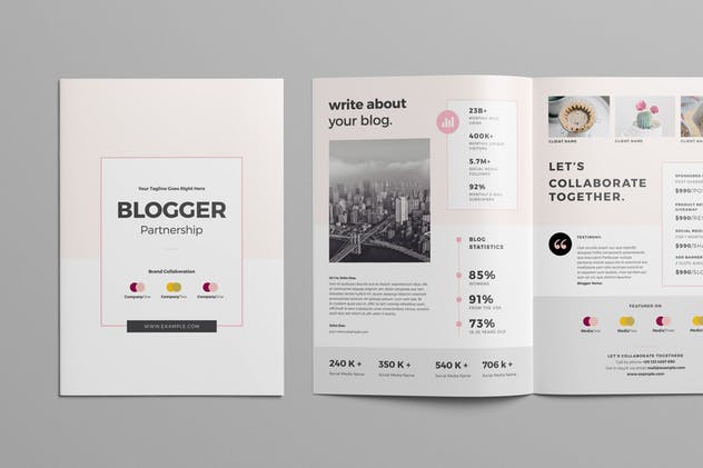 博客网站简介商务合作INDD画册设计模板 Blogger Partnership Template插图(2)