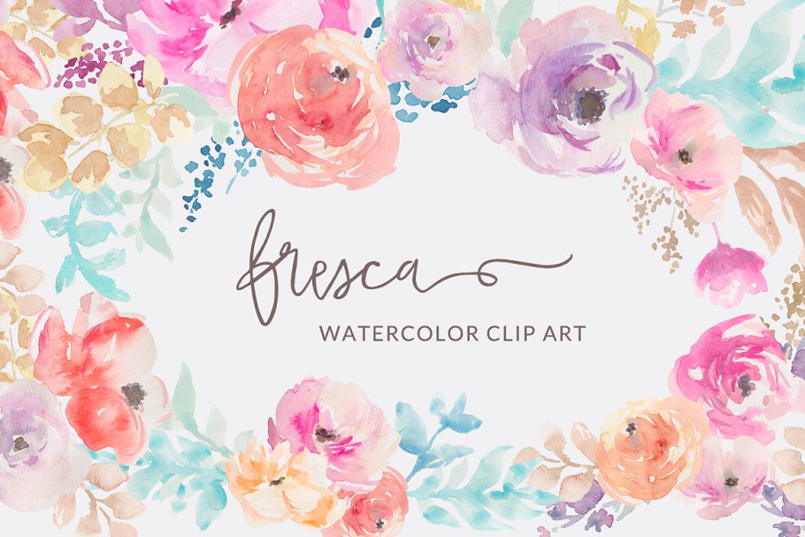 水彩花卉剪贴画 Fresca- Watercolor Flower Clip Art插图