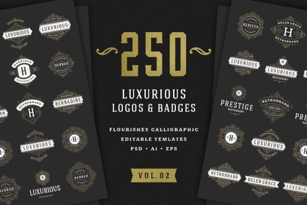 250个复古装饰风格Logo模板 250 ornaments logos &amp; monograms