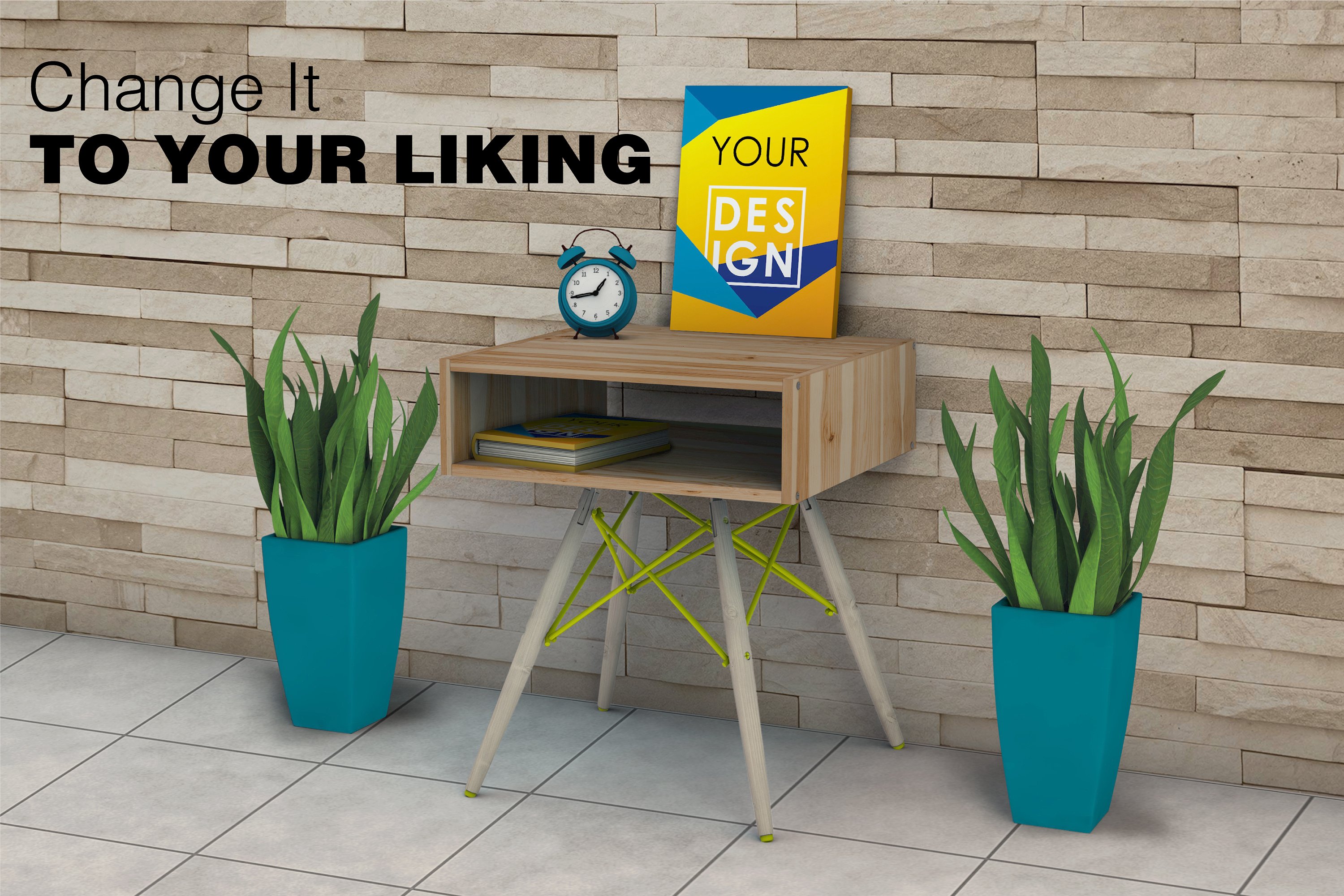 简约固定式办公桌和海报模型Mockups插图(1)