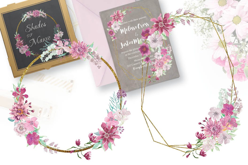 淡紫色水彩花卉设计素材库精选PNG素材包 Shades of Mauve Watercolor Design Set插图(7)