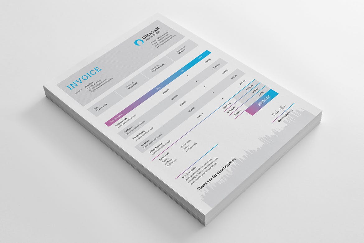 企业发票票据报价单设计模板v04 Invoice Template 04插图(1)