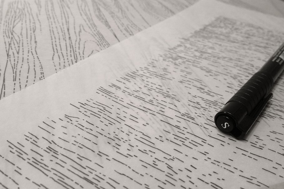 3款老式风格的全页面木纹纹理 3 Wood Line Patterns – By hand插图(4)