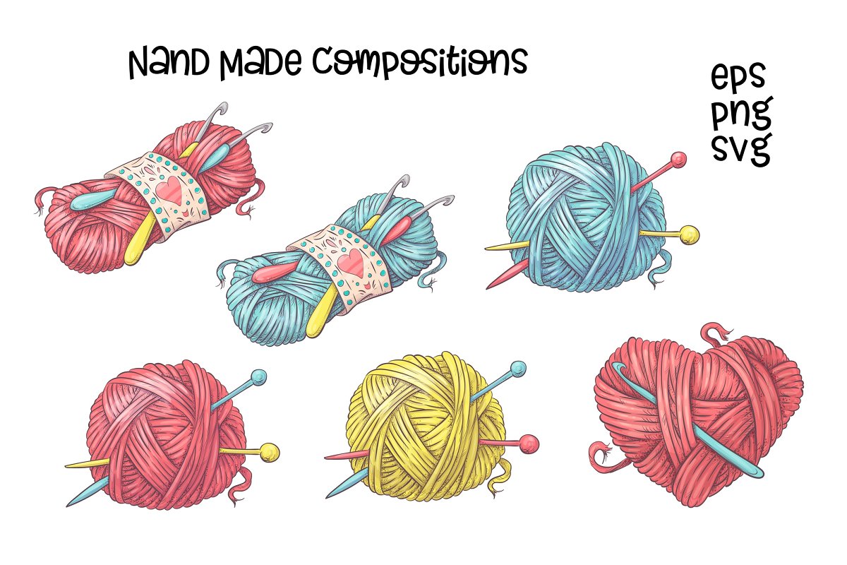 手工针织花卉/爱心矢量剪贴画合集插图(2)