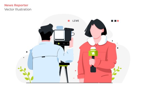 新闻播报工作人员人物形象矢量插画素材库精选素材 News Reporter – Vector Illustration