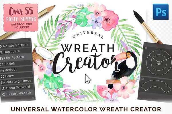 创建水彩花环的PS动作下载 Universal Wreath Creator Pro [psd,atn]