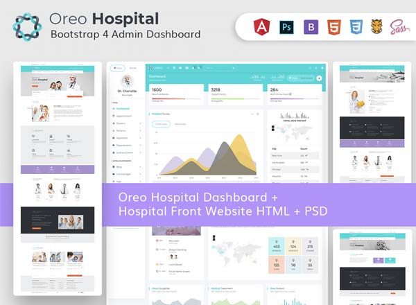 素材库下午茶：高端的医院官网响应式模板PSD和HTML+后台界面HTML皮肤套装下载