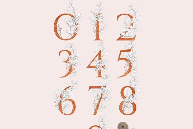 美丽盛开金色花卉字母数字图集 Blooming Gold Floral Letters Numbers插图(9)