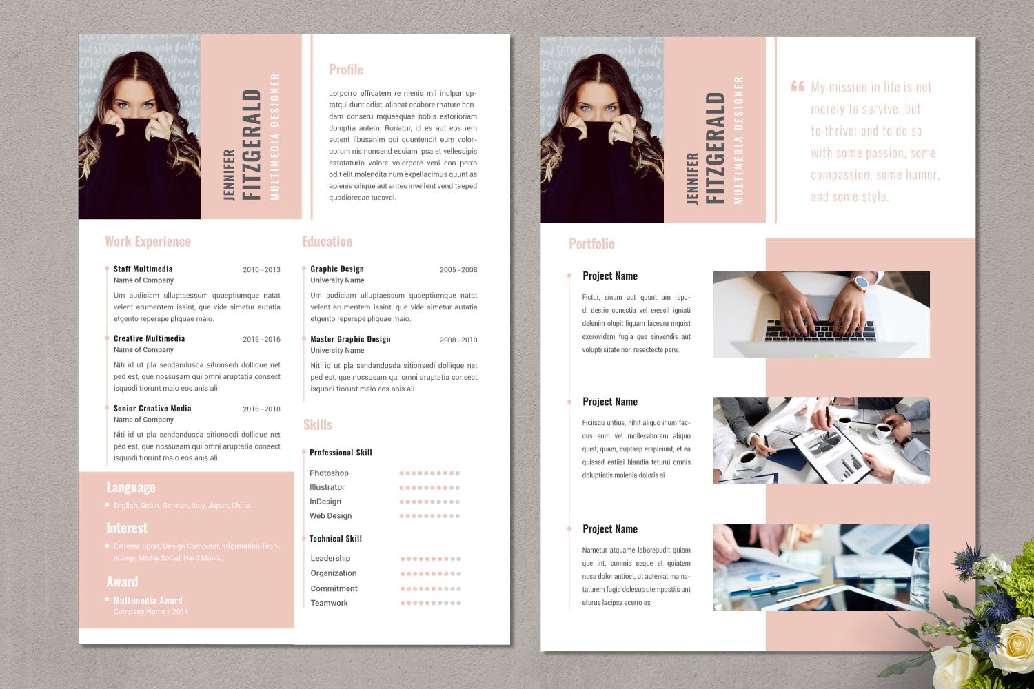 多项目经验个人履历表简历表设计模板v13 Multimedia Creative Resume Vol.13插图(1)