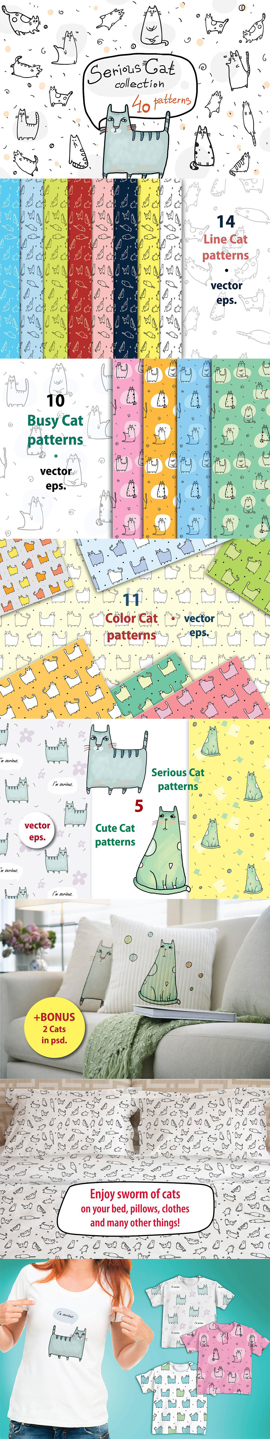 文艺范的手绘猫图形素材打包下载[EPS]插图