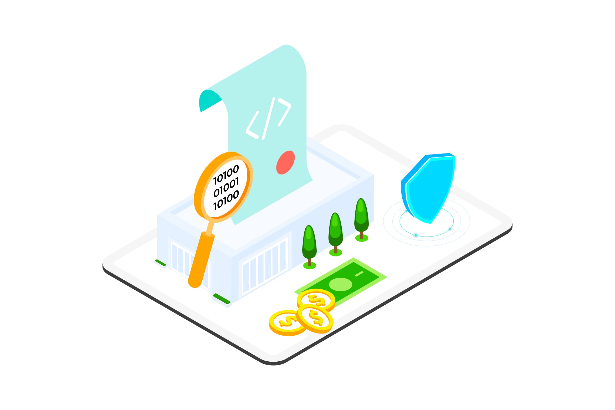 区块链技术智能合约概念插画素材v3 Smart Contract on Blockchain Isometric 3 – TU插图