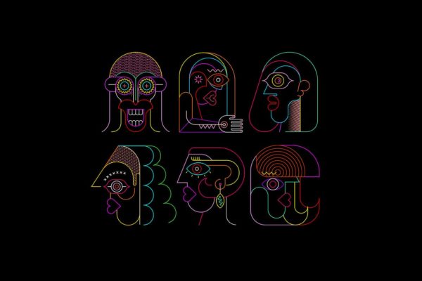 六幅霓虹灯肖像线条艺术矢量插画 Six Portraits Neon and 2 Line Art Options