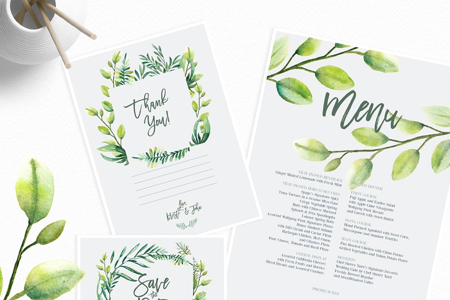 40个绿色植物水彩插画 Watercolor Greenery插图(5)