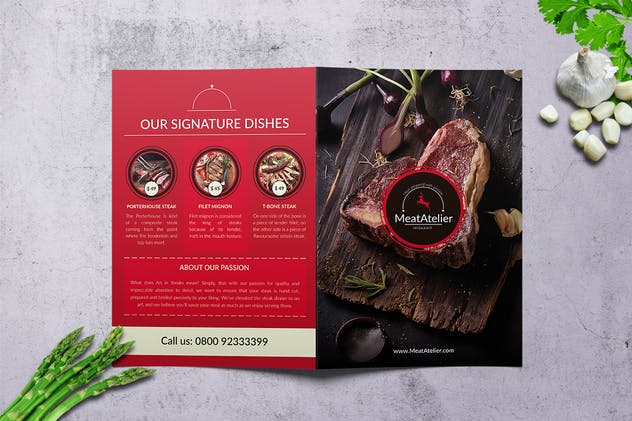 烧烤吧烤肉美食菜单PSD设计模板 Meat Atelier Menu Bundle (A4 + US Letter)插图(8)