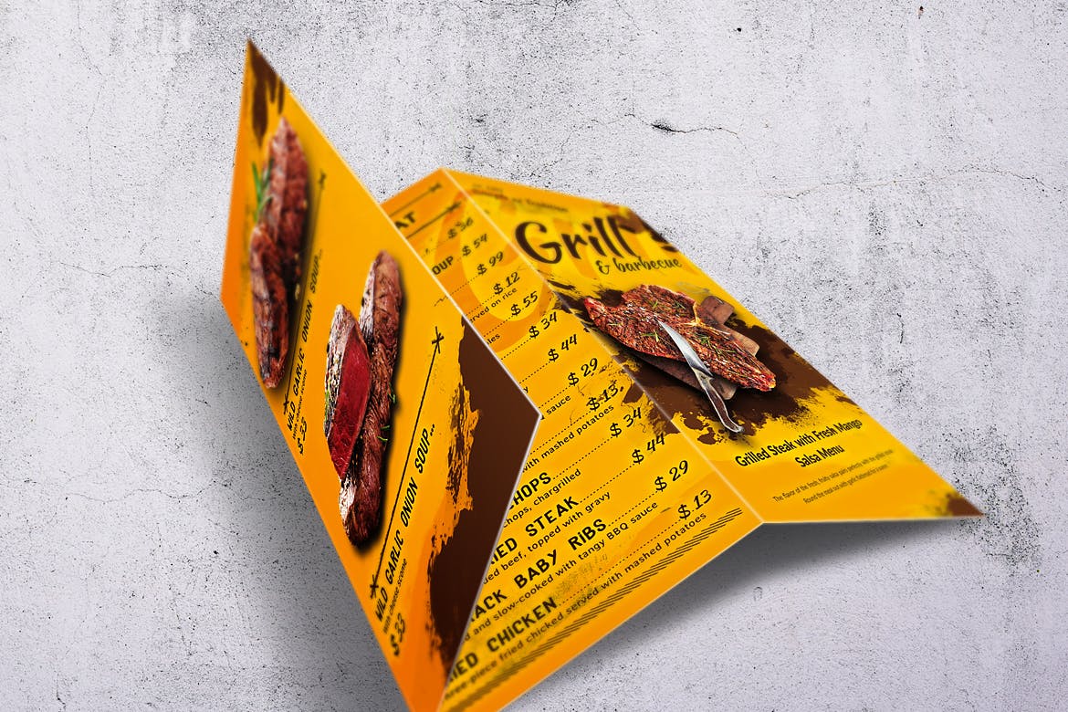 A4&美国信纸规格三折页BBQ烧烤店素材库精选菜单模板 Barbecue Trifold A4 & US Letter Food Menu插图(1)