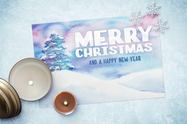水彩圣诞节日贺卡卡片模板 Watercolor Christmas Card Template 2