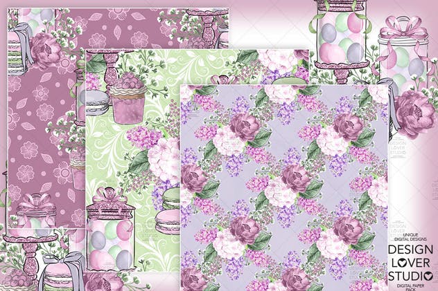 快乐复活节紫色水彩花卉剪贴画素材 Happy Easter digital paper pack插图(3)