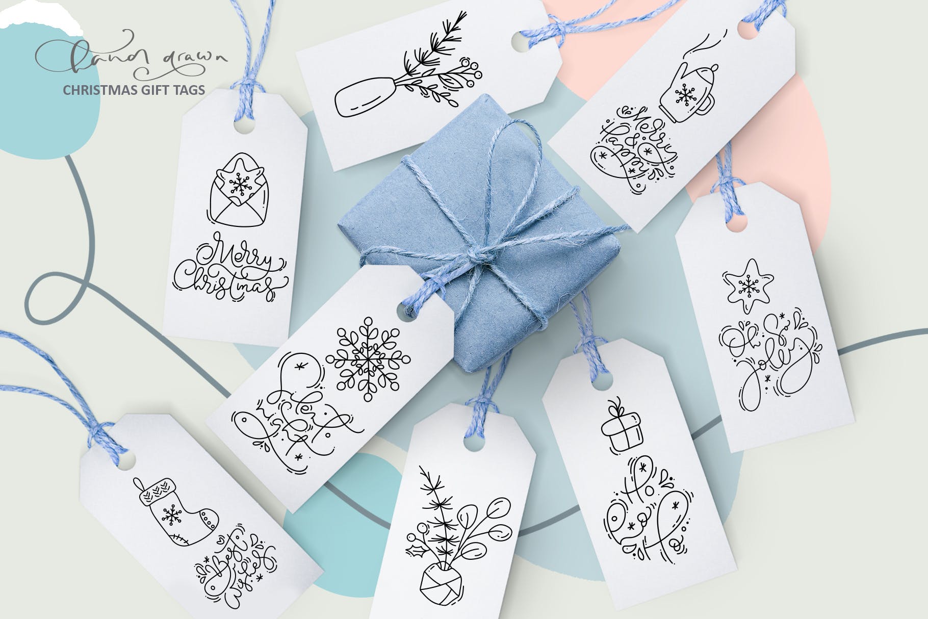 Monoline线条设计风格圣诞节设计素材包 Merry Christmas monoline插图(9)